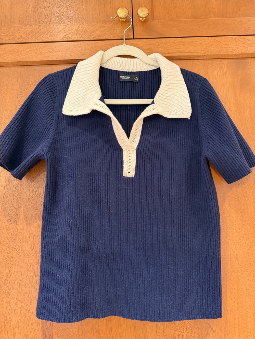 Simply Vera Wang Nautical Navy Polo Sweater with Cream Collar